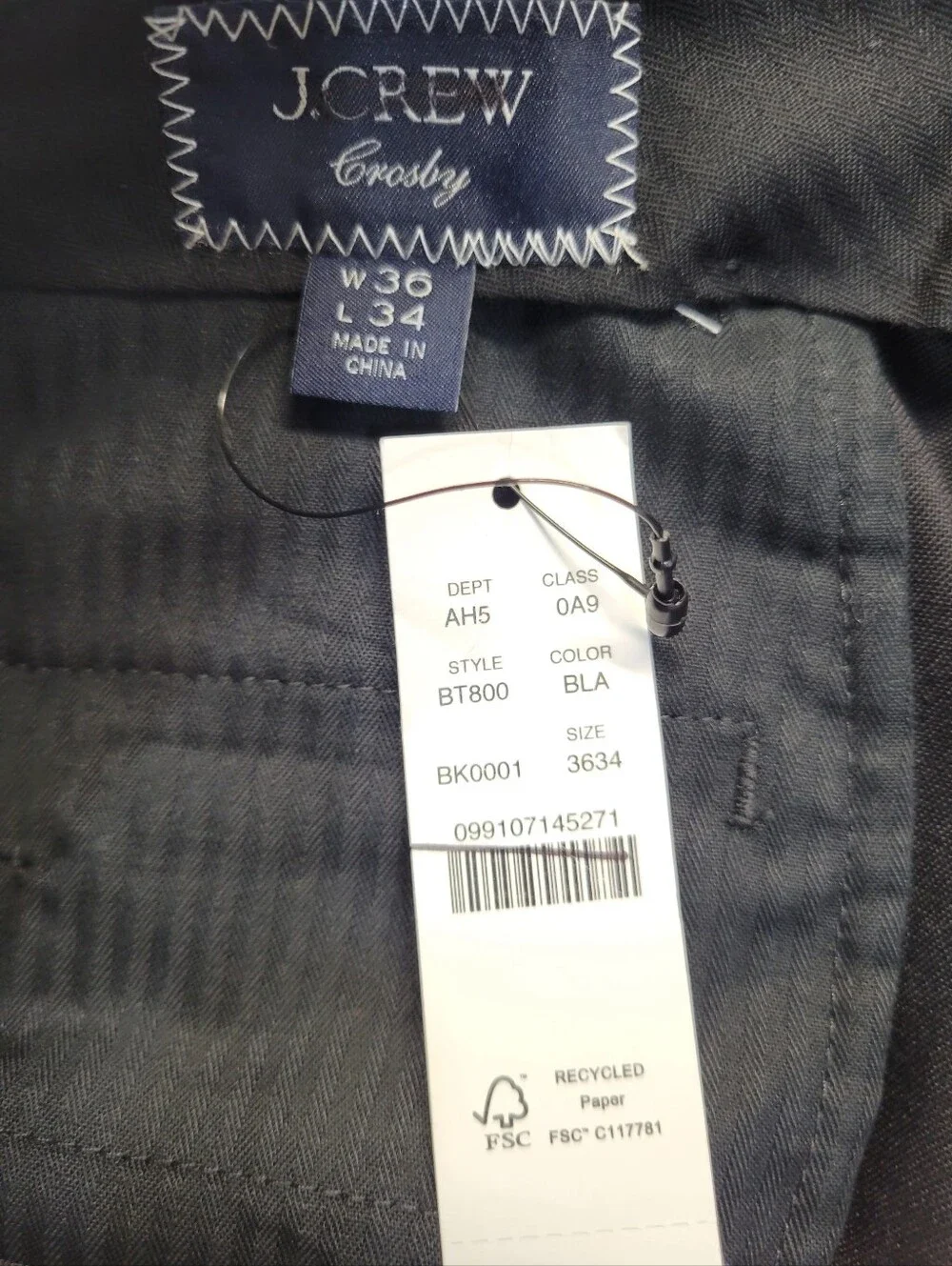 J Crew Crosby Classic-fit suit pant in Italian wool BT800 Sz 36x34 Black